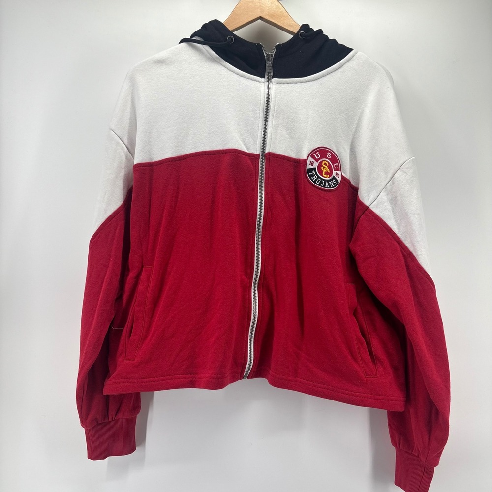 WEAR by Erin Andrews USC Trojans Hoodie Women XL Red White Colorblock NWT NCAA